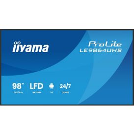 iiyama LE9864UHS-B1AG beeldkrant Digitale signage flatscreen 2,49 m (98") Wifi 500 cd/m² 4K Ultra HD Zwart Type processor Android 24/7