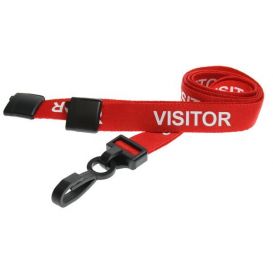 Ultraclip Keycord 16mm Rood "VISITOR" – met Breekbeveiliging en Plastic Haak (per 100 stuks)