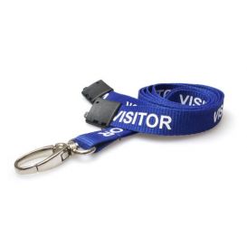 Ultraclip Keycord 16mm Blauw "VISITOR" – met Breekbeveiliging en Luxe Metalen Haak (per 100 stuks)