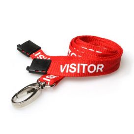 Ultraclip Keycord 16mm Rood "VISITOR" – met Breekbeveiliging en Luxe Metalen Haak (per 100 stuks)