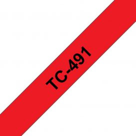 Brother TC-491 labelprinter-tape Zwart op rood