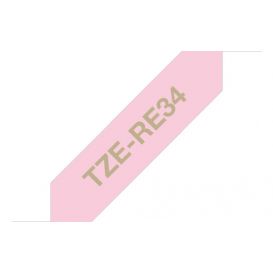 Brother TZE-RE34 labelprinter-tape Goud op roze